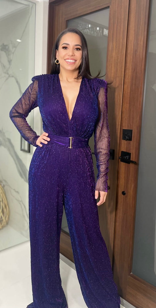 Metallic Mesh Crinkle Jumpsuit