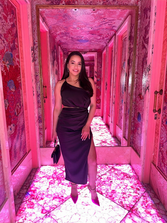 Emme Cut Out Satin Midi Dress