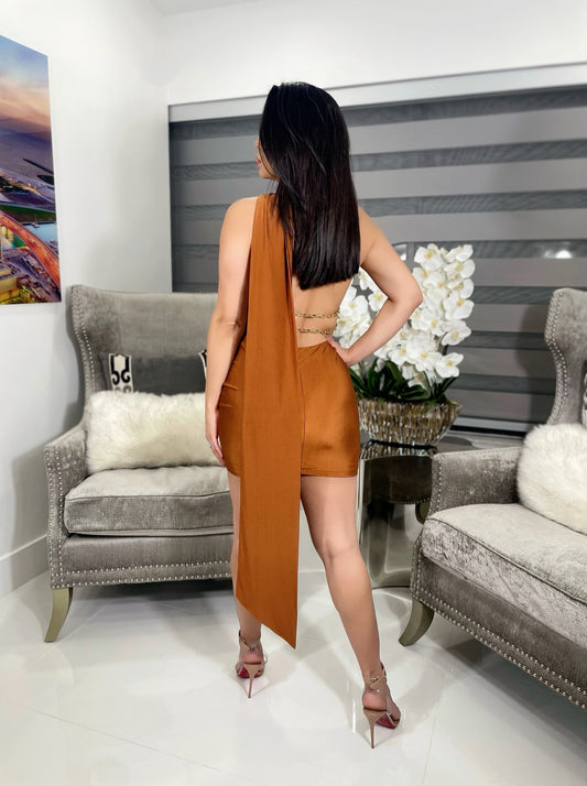 Gold Chain Drape Jersey Dress