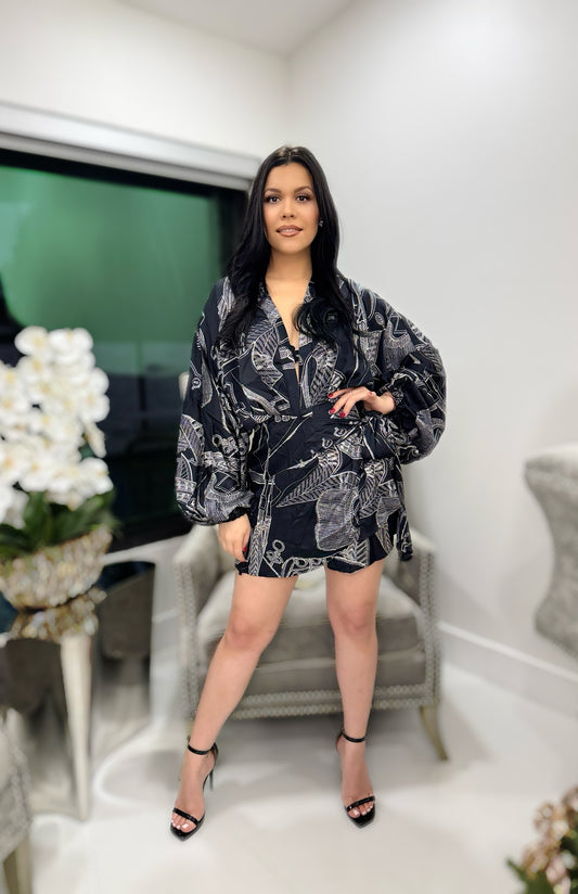 Dark Navy - White Chain Reaction Wrap Dress