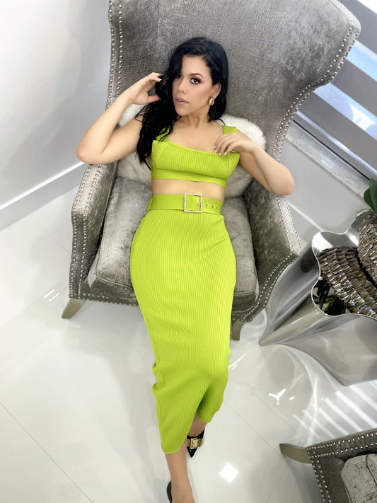 Lime Crop Top Skirt Set